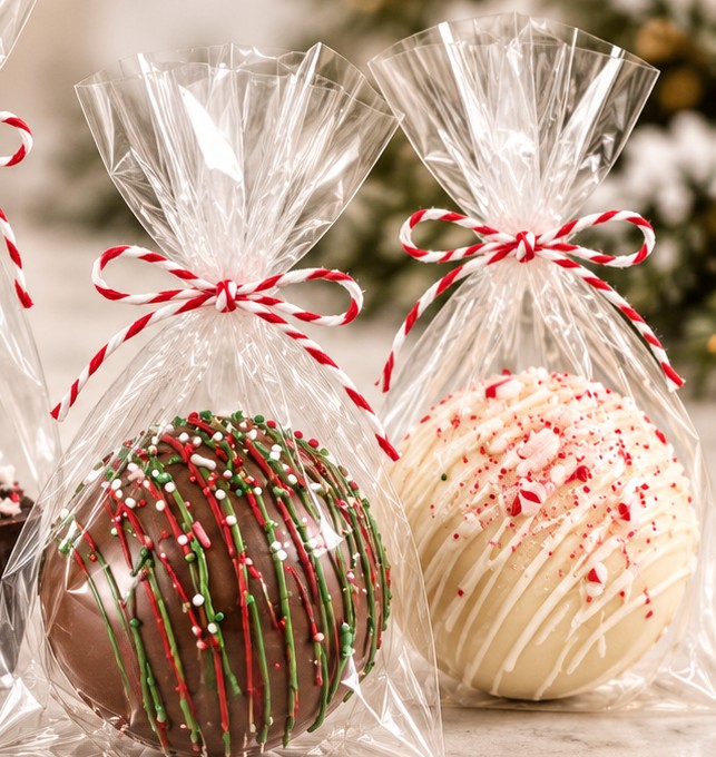 Hot cocoa bombs: milk chocolate and white chocolate peppermint