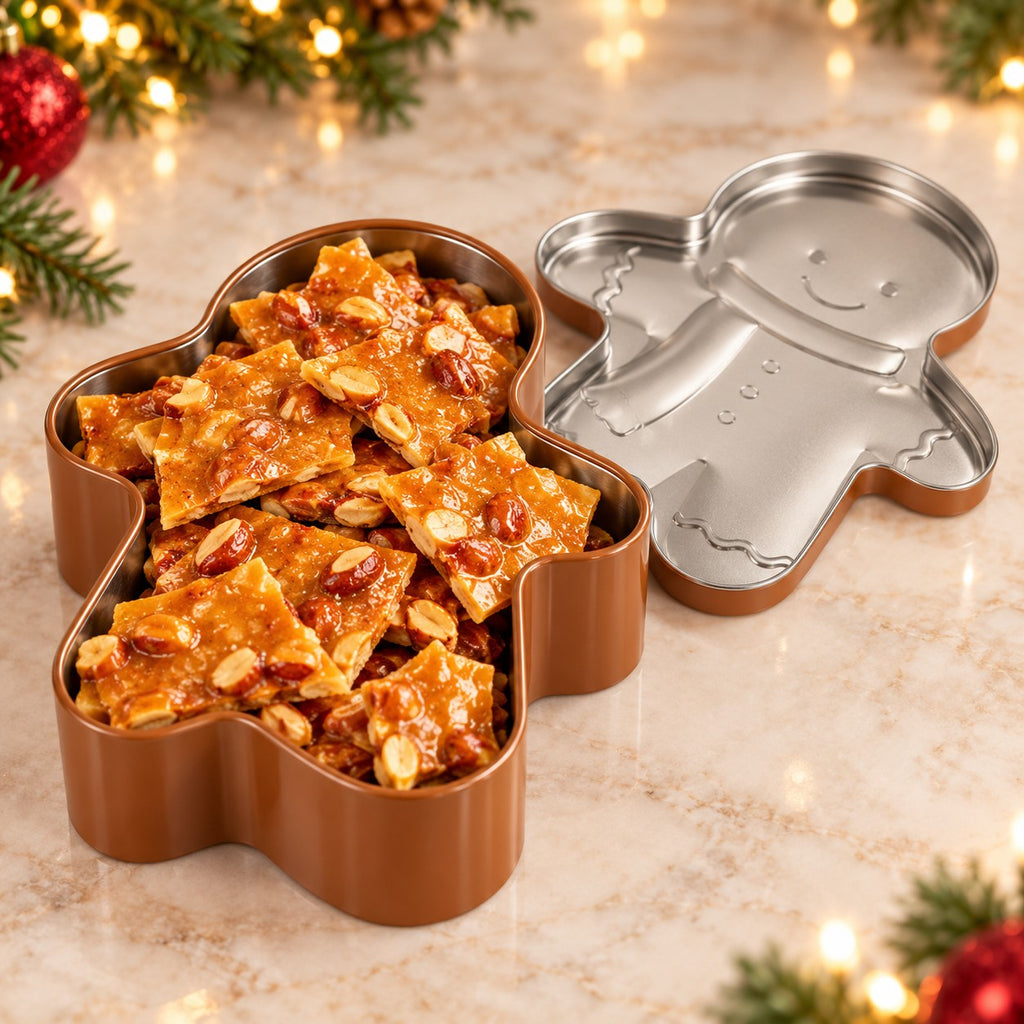 Gingerbread Gift Tin filled with peanut brittle (G1)