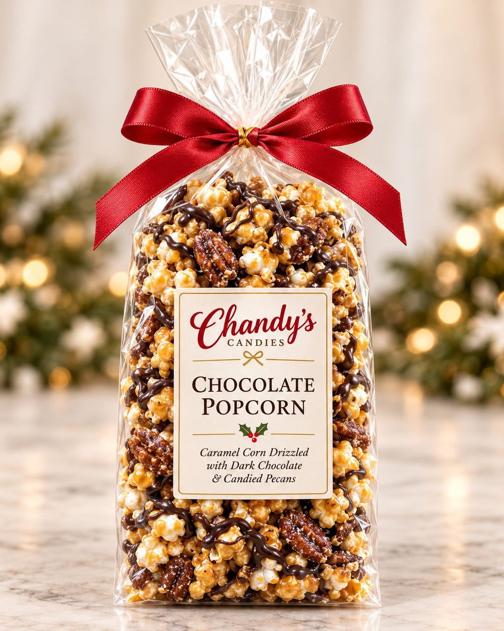 Chocolate popcorn with candied pecans (CT11)