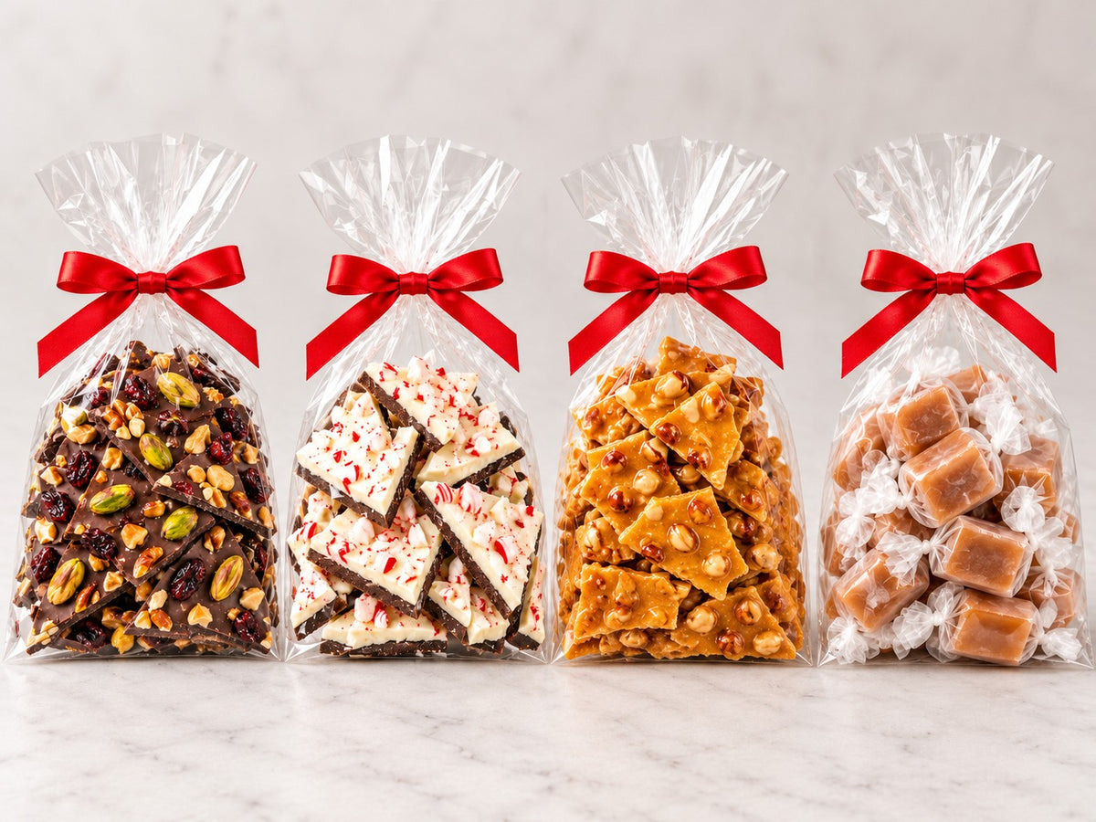 Snack Pack: fruit & nut bark, peppermint bark, peanut brittle and caramel chews (CT14)