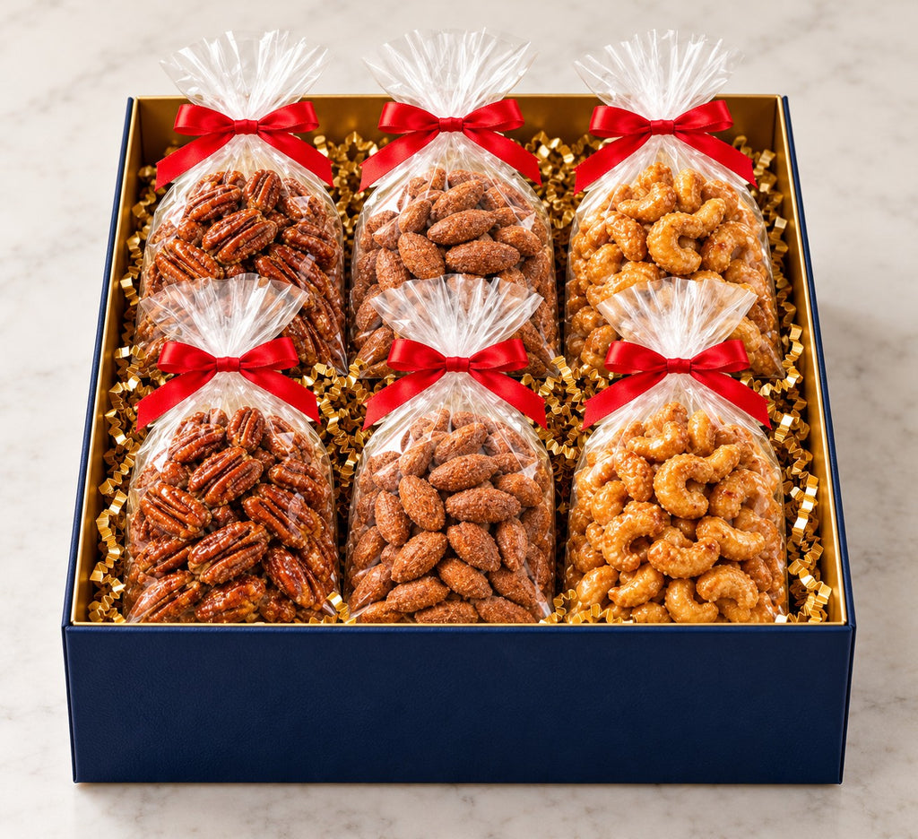 Large box: six bags of candied nuts